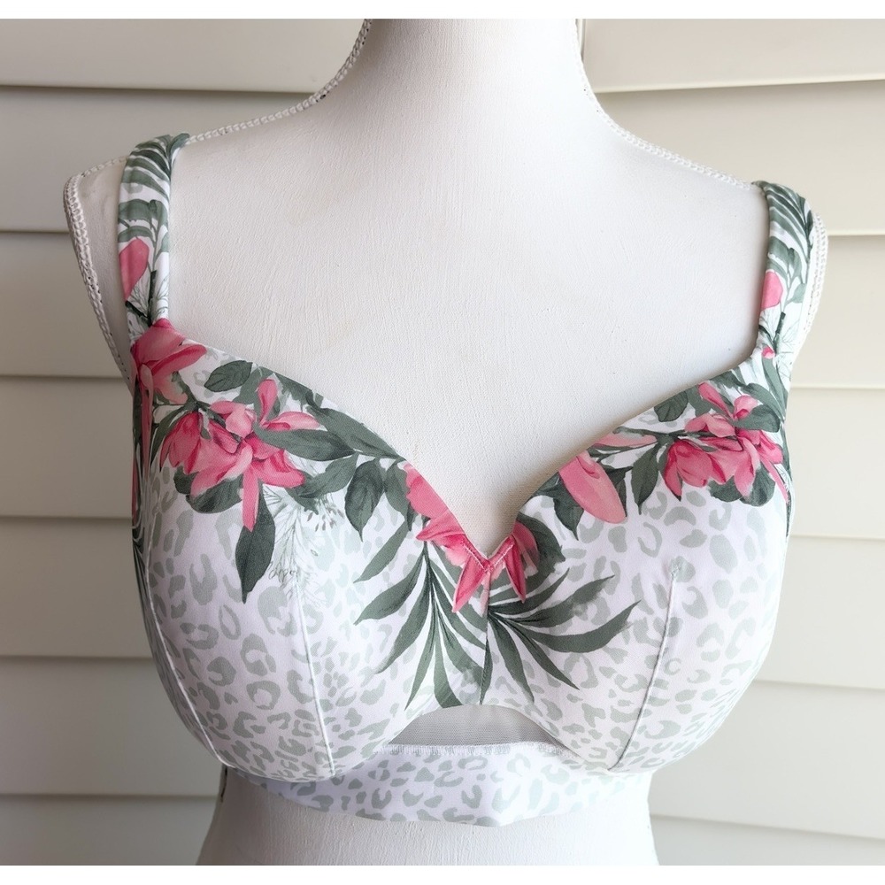 Cacique 40DD Lightly Lined Balconette Bra Floral Leopard Print‎ Tropical EUC